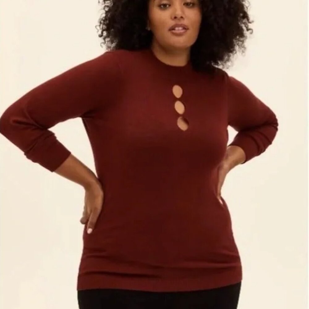 Torrid Red Maroon Mock Neck Keyhole Pullover Sweater Top